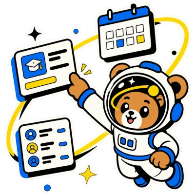 Orbinaut-Maskottchen, ein Teddybär im Raumanzug